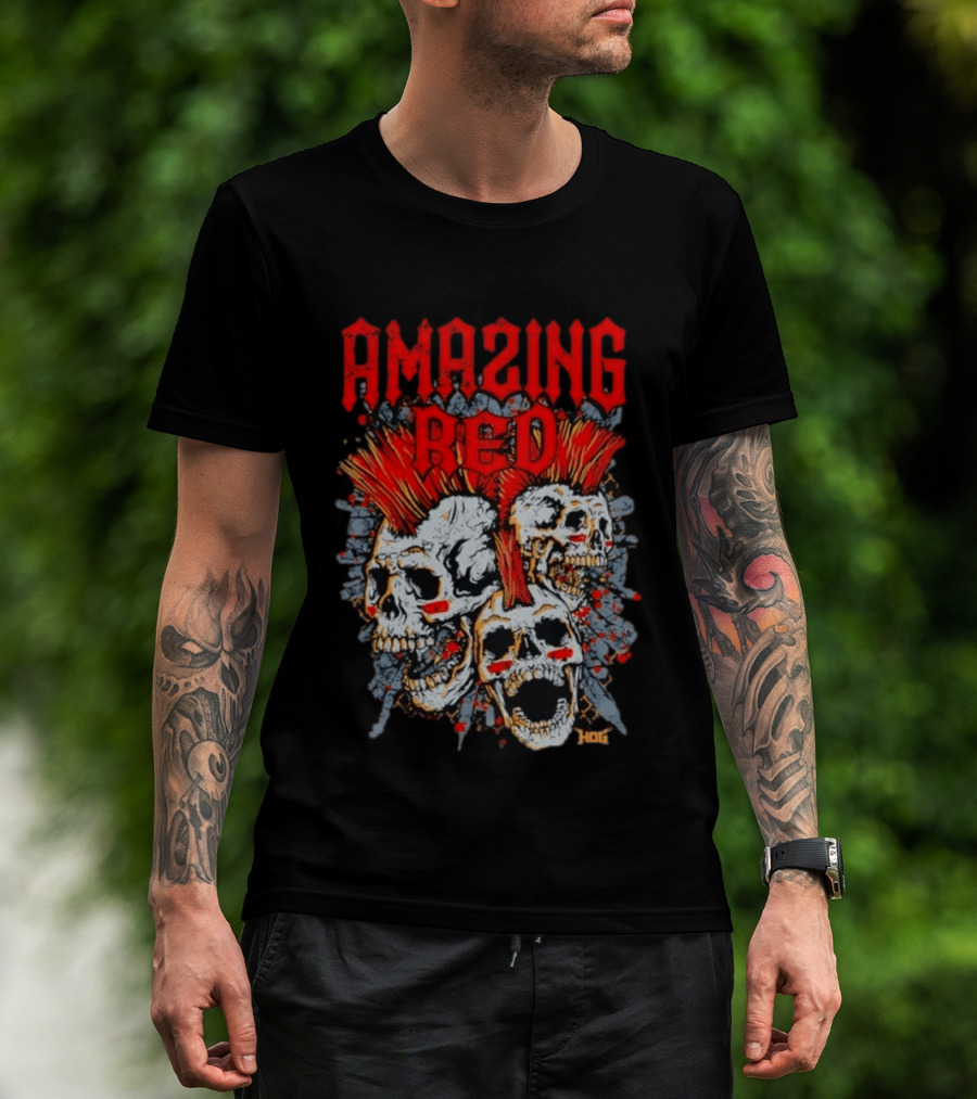 Amazing Red Hog Skulls Mohawk Trio T-Shirt
