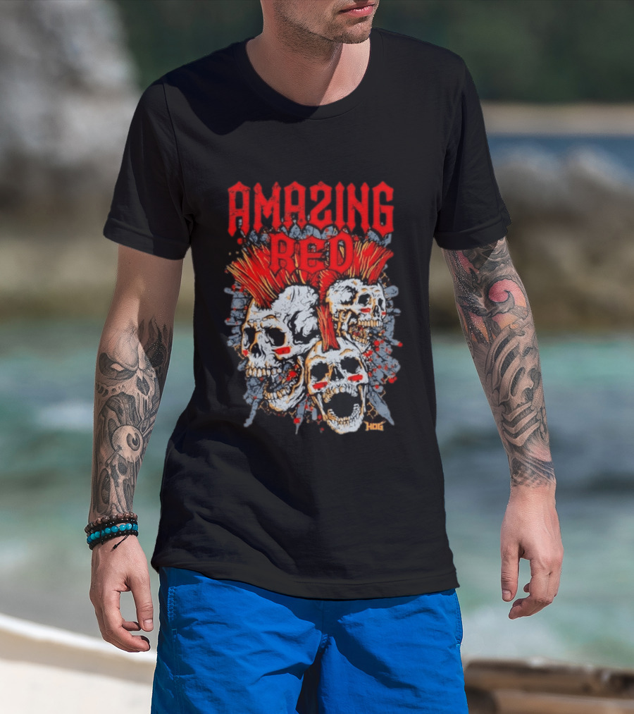 Amazing Red Hog Skulls Mohawk Trio T-Shirt