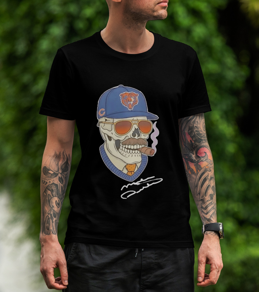 Mike Ditka Chicago Bears Skull Cigar Cap Mustache Sunglasses T-Shirt