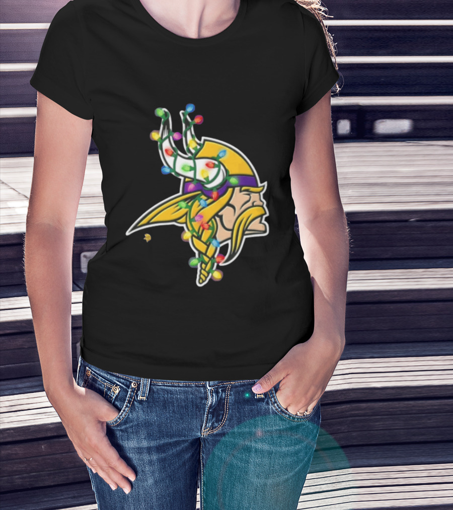 Minnesota Vikings Viking Head Christmas Lights Festive Decor T-Shirt
