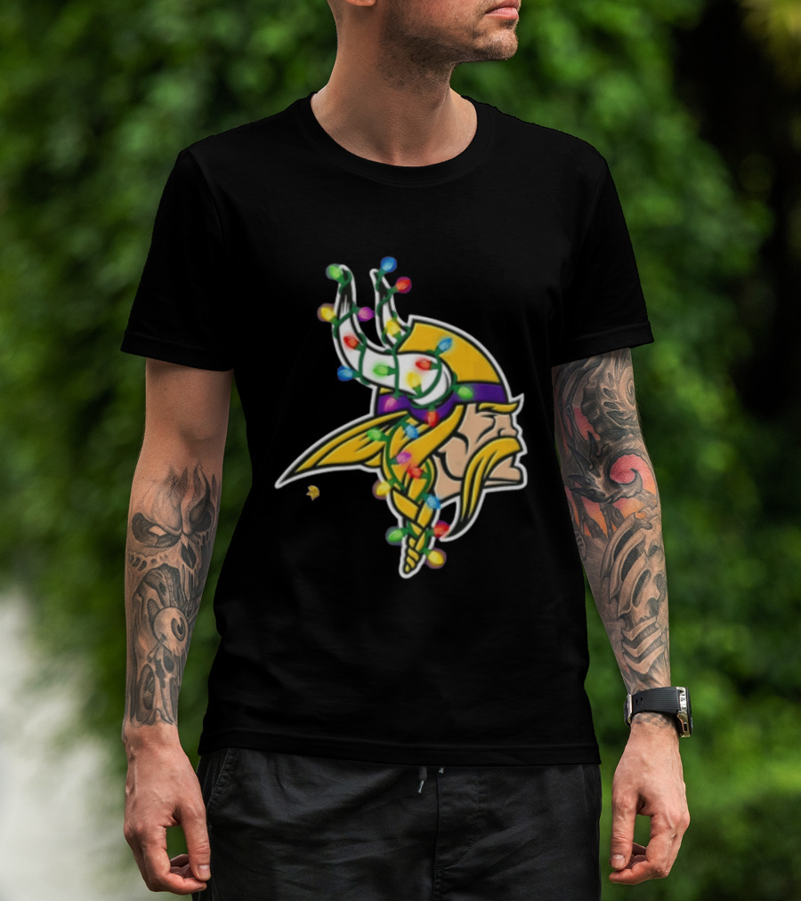 Minnesota Vikings Viking Head Christmas Lights Festive Decor T-Shirt