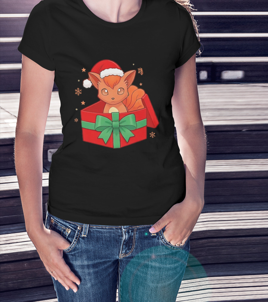 Vulpix Christmas Gift Box Pokemon Holiday Santa Hat T-Shirt