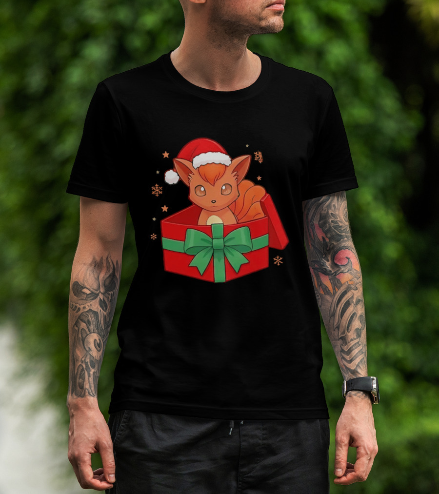 Vulpix Christmas Gift Box Pokemon Holiday Santa Hat T-Shirt