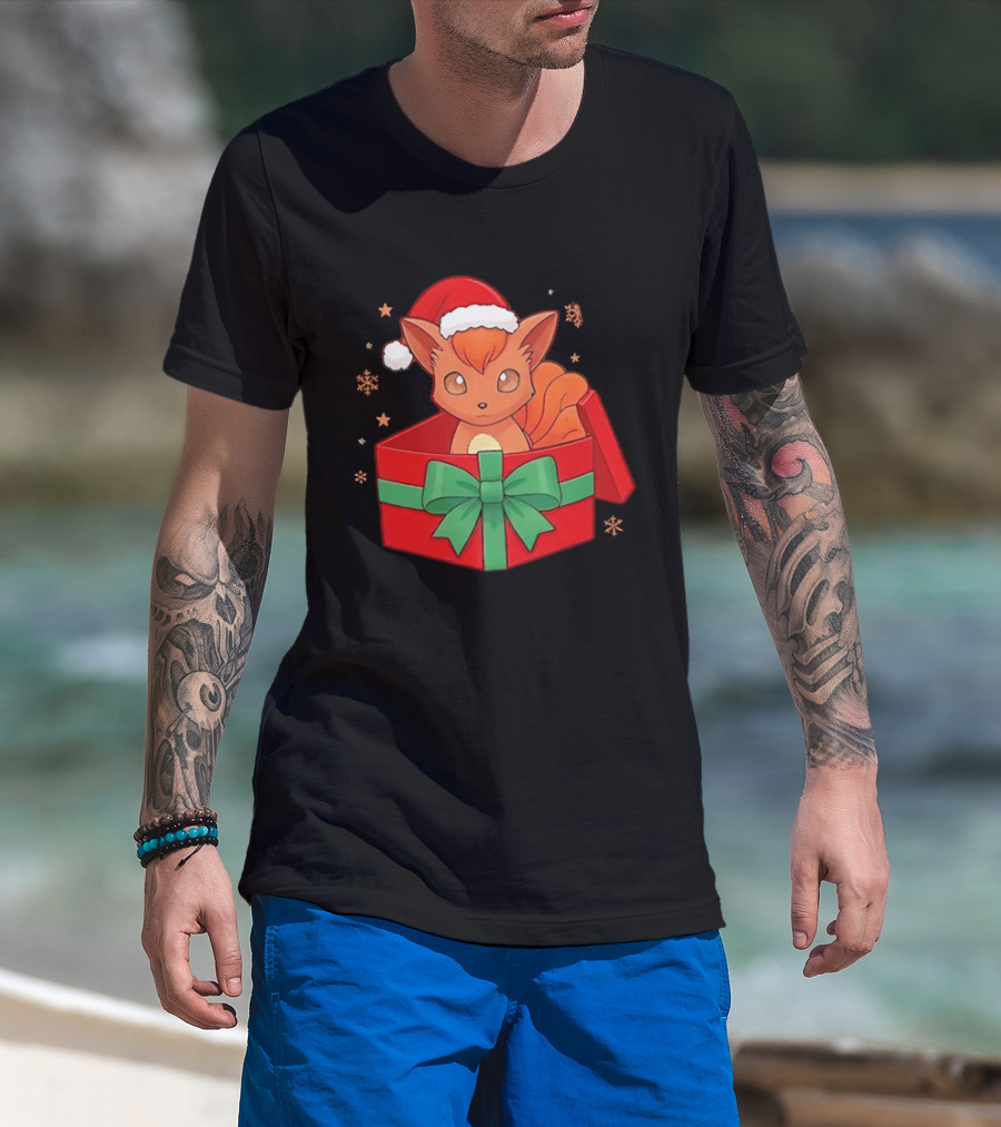 Vulpix Christmas Gift Box Pokemon Holiday Santa Hat T-Shirt