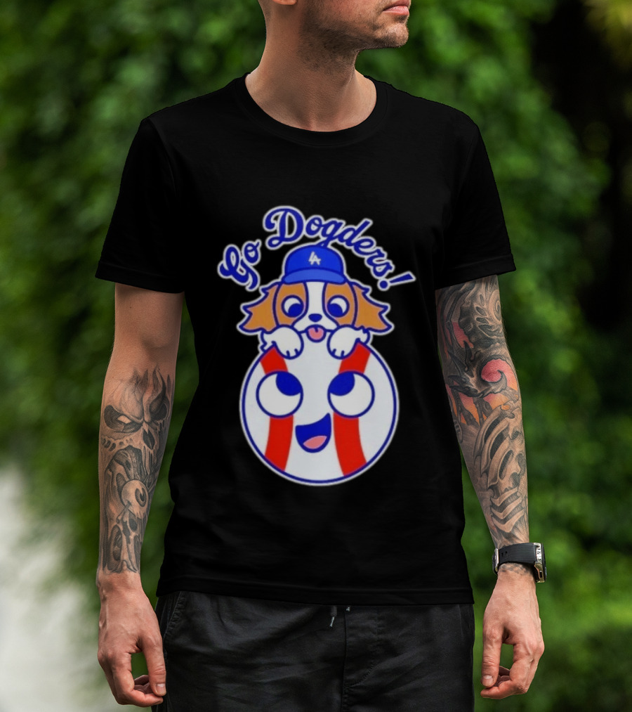 Go Dodgers LA Baseball Puppy Los Angeles Dodgers Enthusiast Cartoon T-Shirt