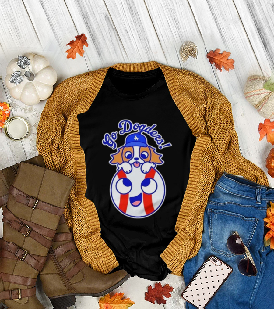 Go Dodgers LA Baseball Puppy Los Angeles Dodgers Enthusiast Cartoon T-Shirt