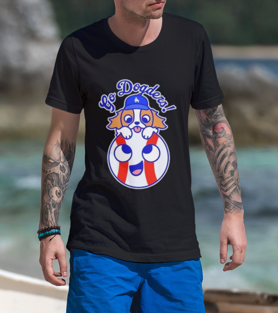 Go Dodgers LA Baseball Puppy Los Angeles Dodgers Enthusiast Cartoon T-Shirt