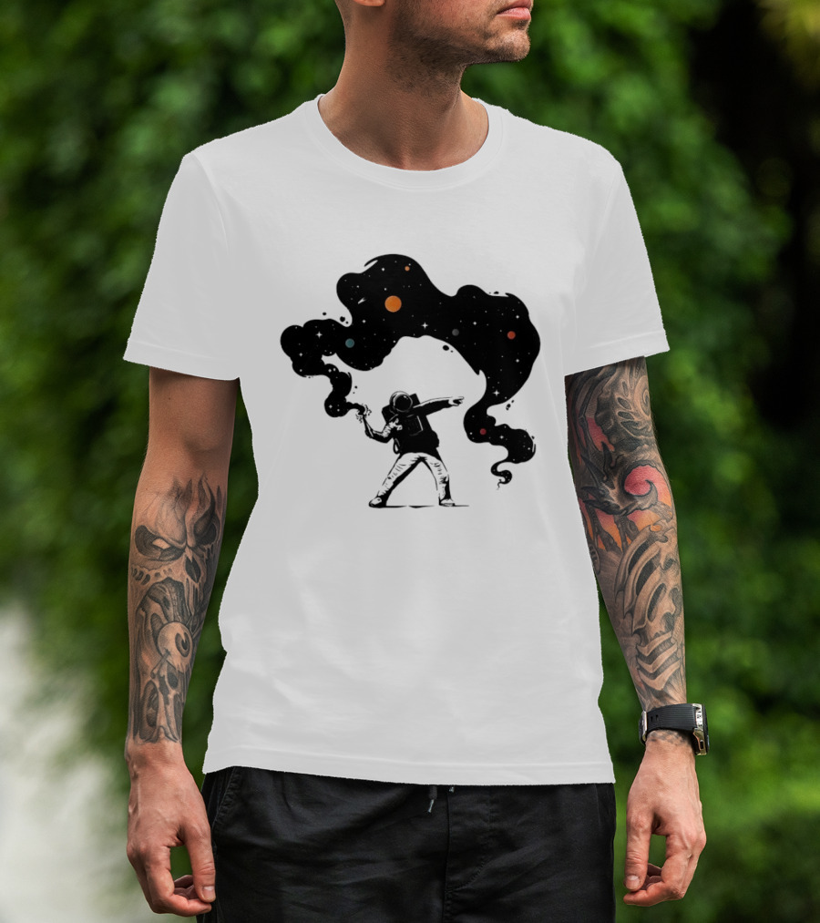 Astronaut Hurling Colorful Galaxy Nebula Space Visualization T-Shirt