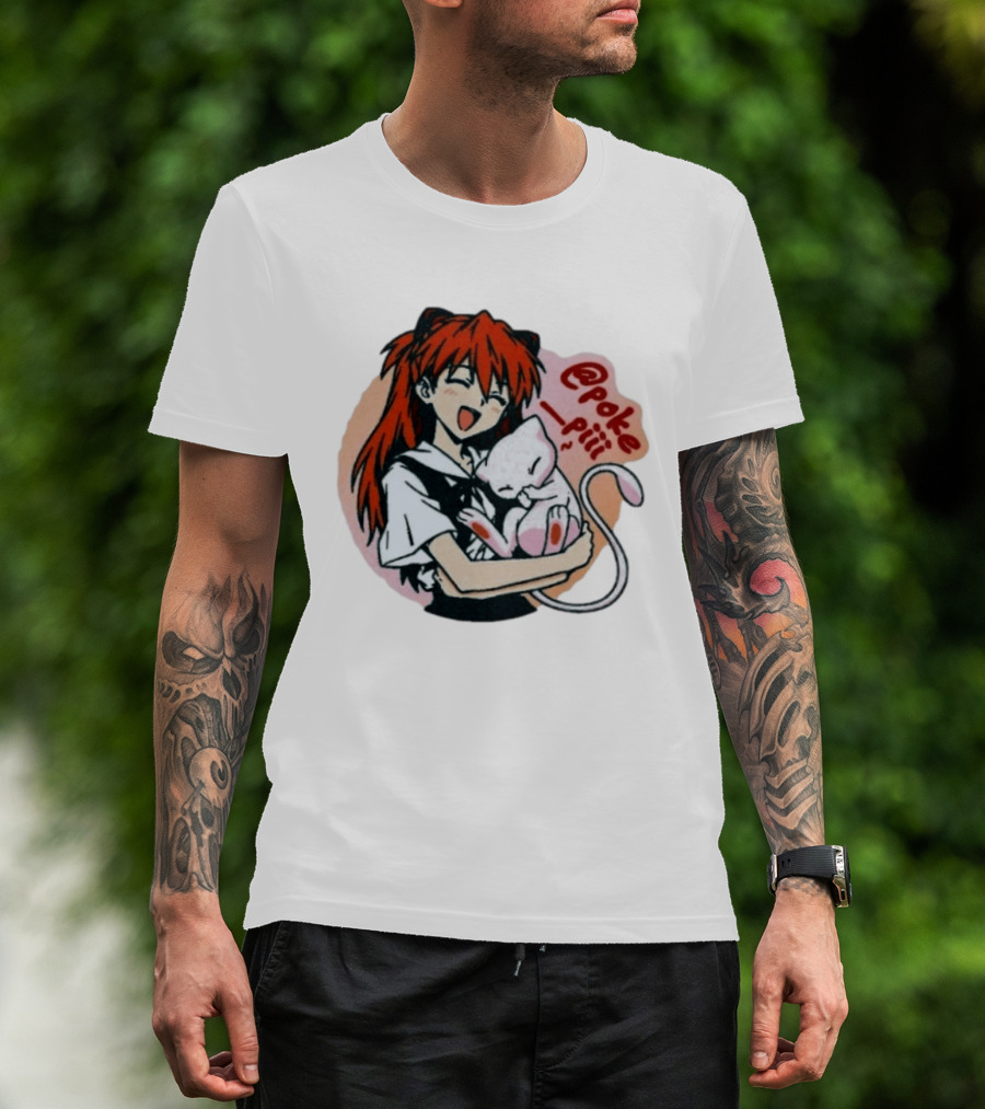 Asuka Langley Soryu With Mew Pokémon Evangelion Crossover @poke_piii T-Shirt