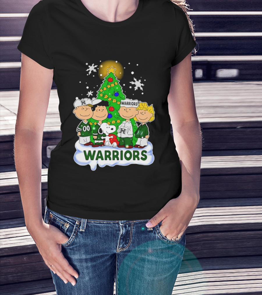 Peanuts Characters Hawaii Warriors Christmas Tree Snoopy Charlie Brown Holiday Snowflakes T-Shirt