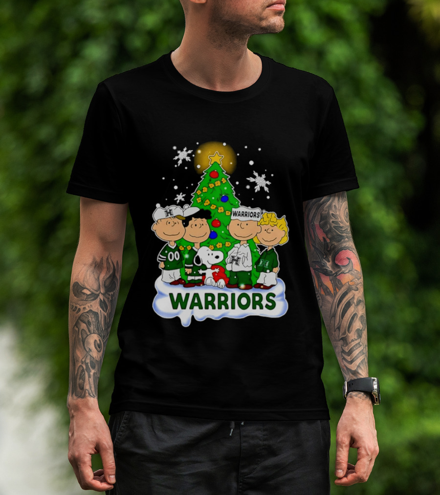 Peanuts Characters Hawaii Warriors Christmas Tree Snoopy Charlie Brown Holiday Snowflakes T-Shirt