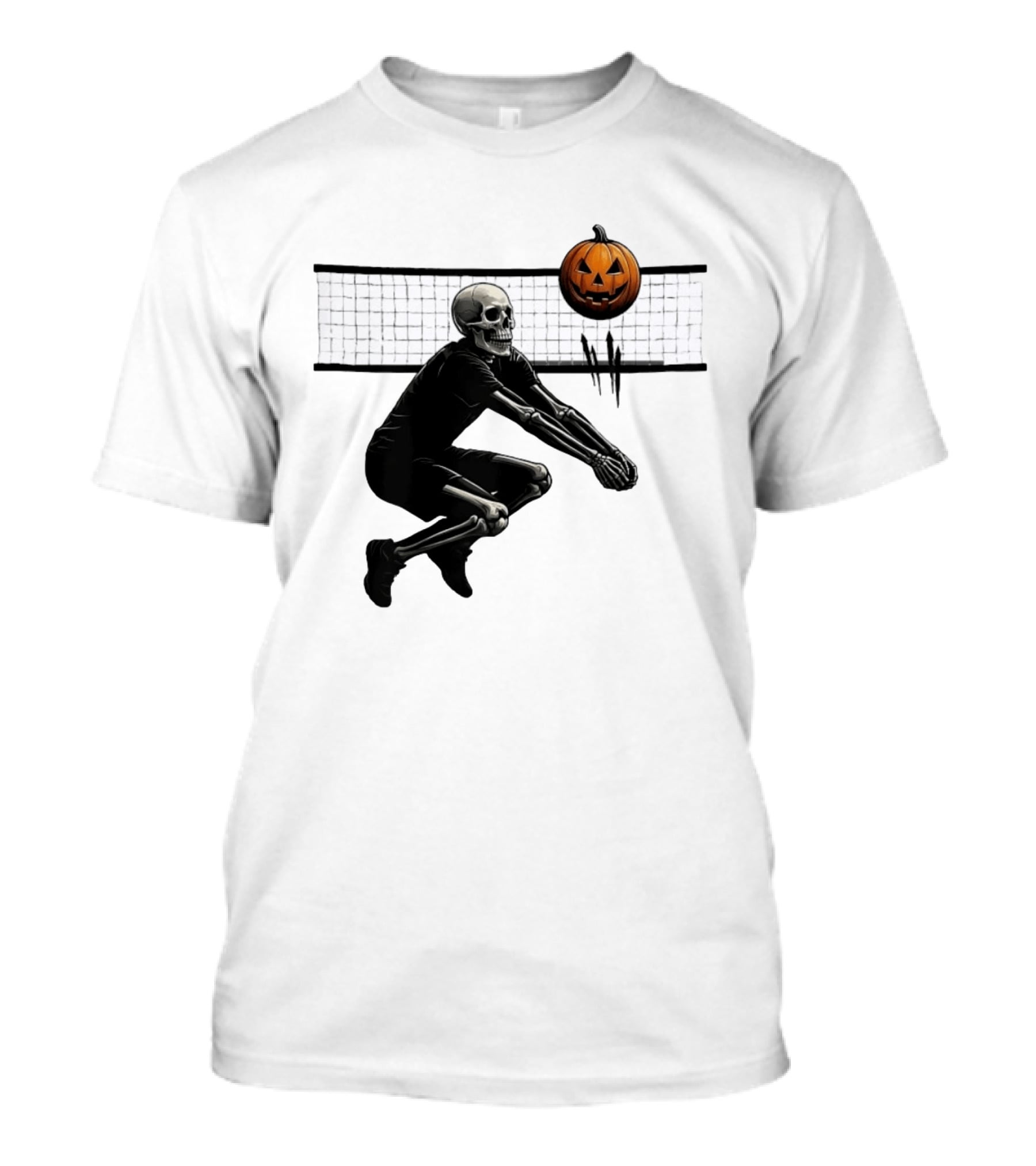 Bump Or Treat Halloween Volleyball Skeleton Pumpkin Spike T-Shirt
