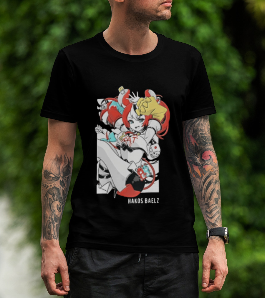 Hololive Hakos Baelz Anime Girl Red Hair Dice Playful Jumping T-Shirt