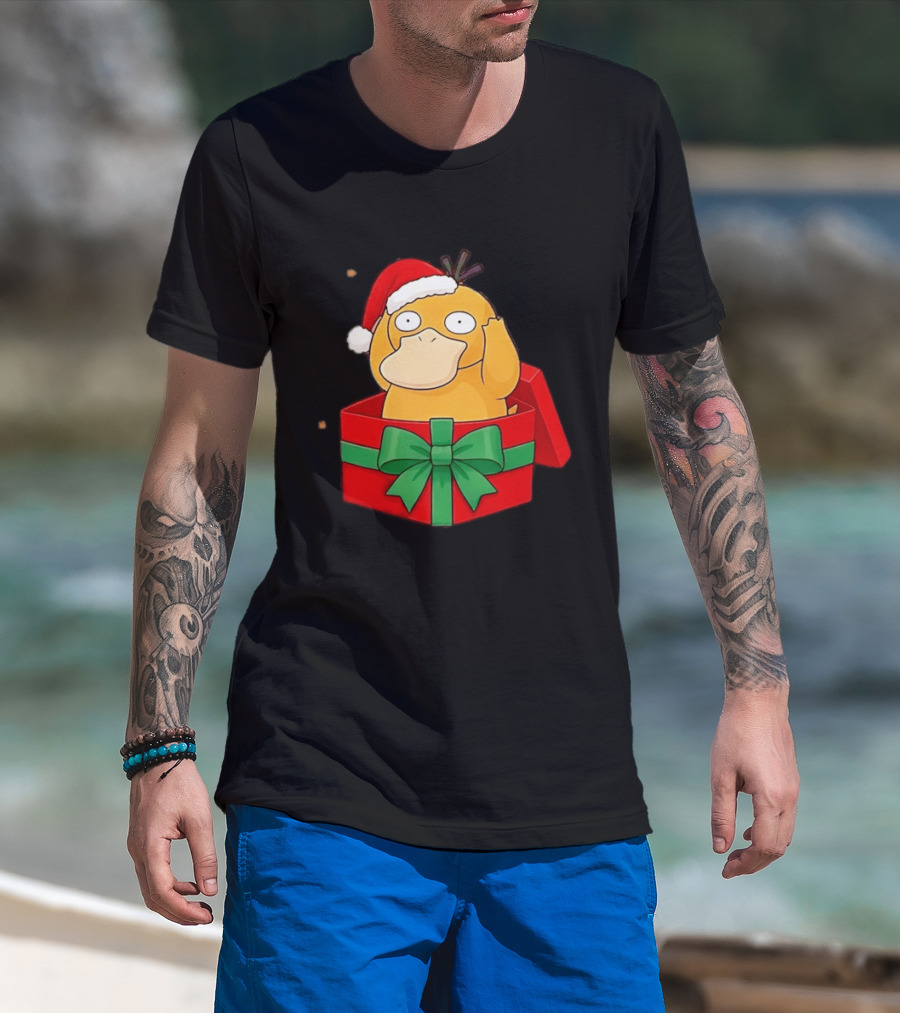 Psyduck Christmas Gift Box Wearing Santa Hat Pokemon T-Shirt