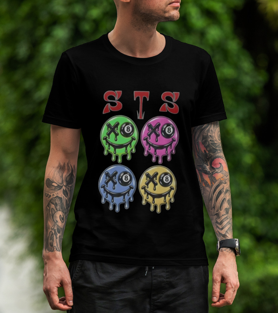 STS Four Melting Smiley Faces Eight Ball Eyes T-Shirt