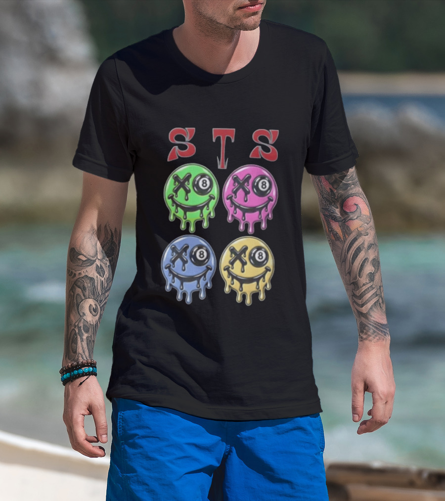 STS Four Melting Smiley Faces Eight Ball Eyes T-Shirt