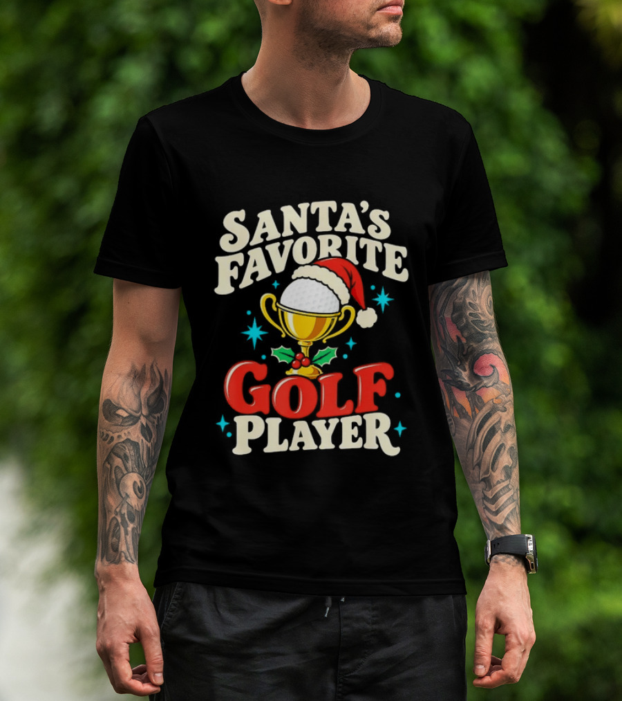 Santa's Favorite Golf Player Trophy Christmas Golfer T-Shirt
