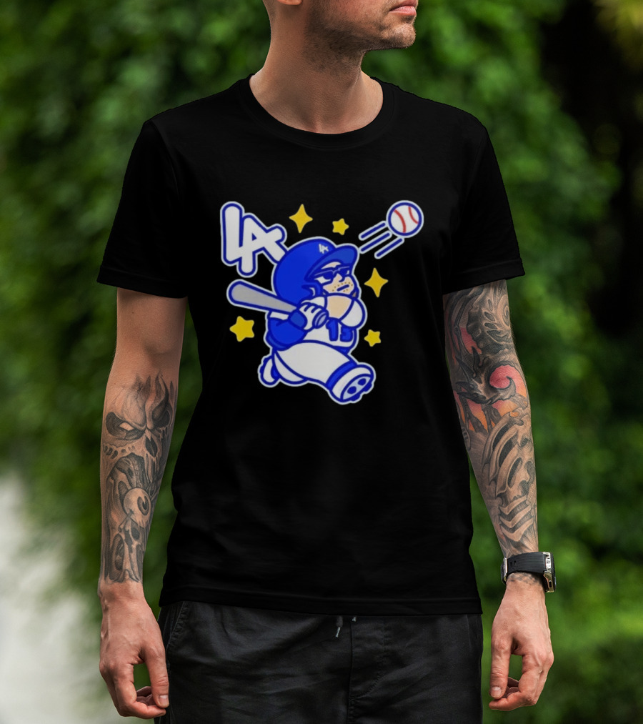 LA Dodgers No 15 Cartoon Player Baseball T-Shirt