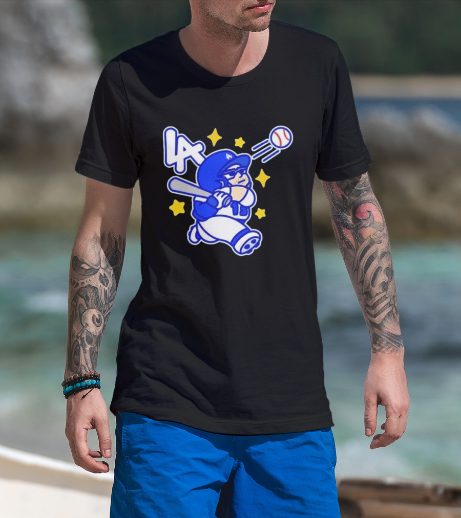 LA Dodgers No 15 Cartoon Player Baseball T-Shirt