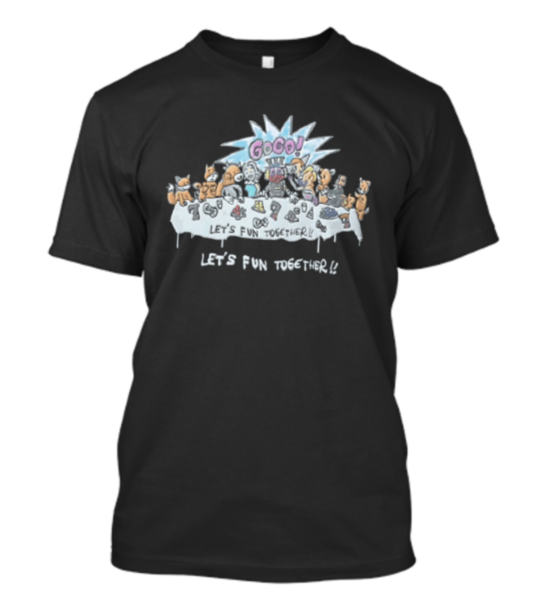 Let's Fun Together Cartoon Animals G Go At Table T-Shirt