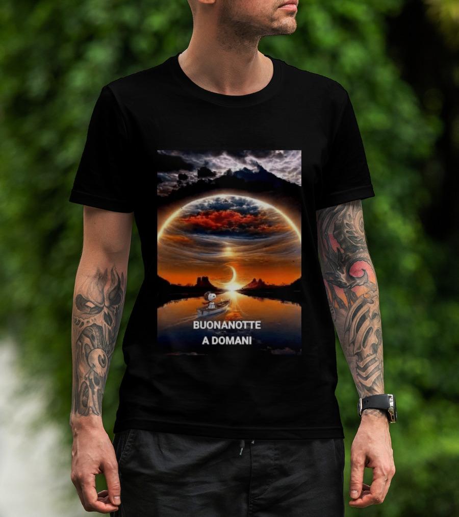 Snoopy Buonanotte A Domani Sunset Reflection T-Shirt