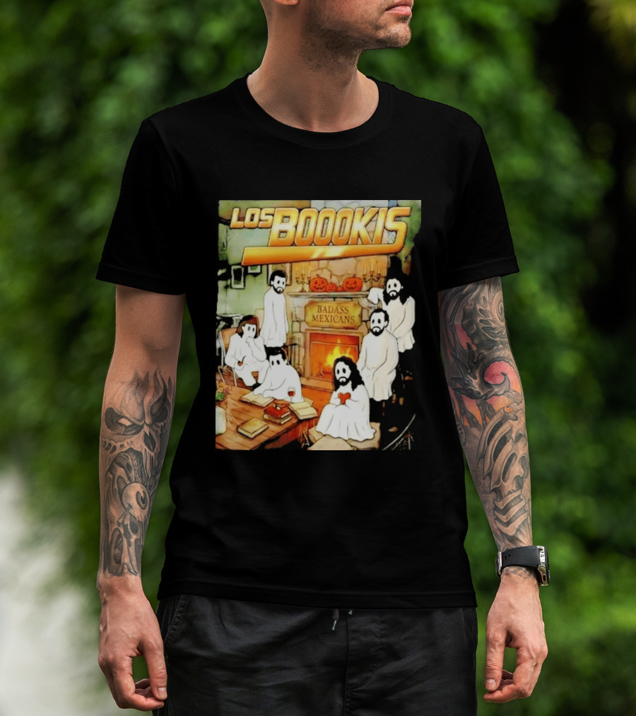 Los Boookis Badass Mexicans Marco Antonio Solis Halloween Fireplace Scene T-Shirt