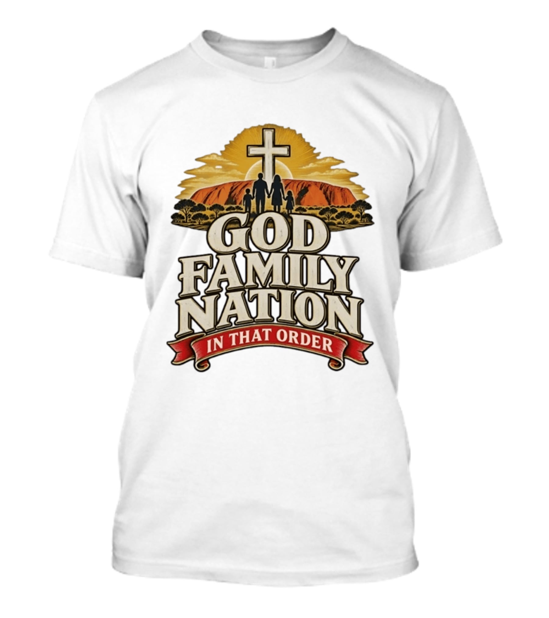 God Family Nation In That Order Cross Sunset Family T-Shirt
