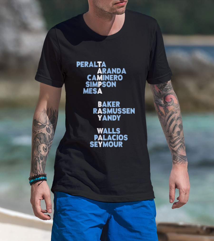 Tampa Bay Rays Player Roster List Peralta Aranda Caminero Simpson Mesa Baker Rasmussen Yandy Walls Palacios Seymour T-Shirt