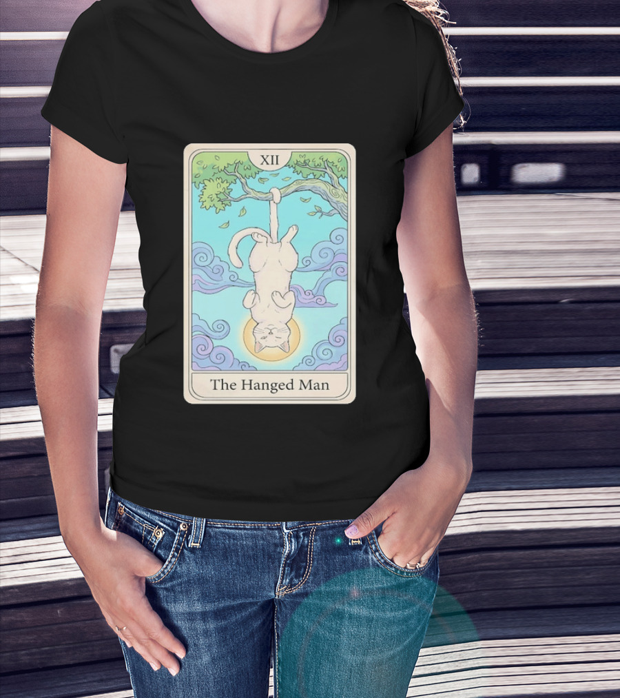 The Hanged Man Tarot Card XII With Cat And Tree T-Shirt