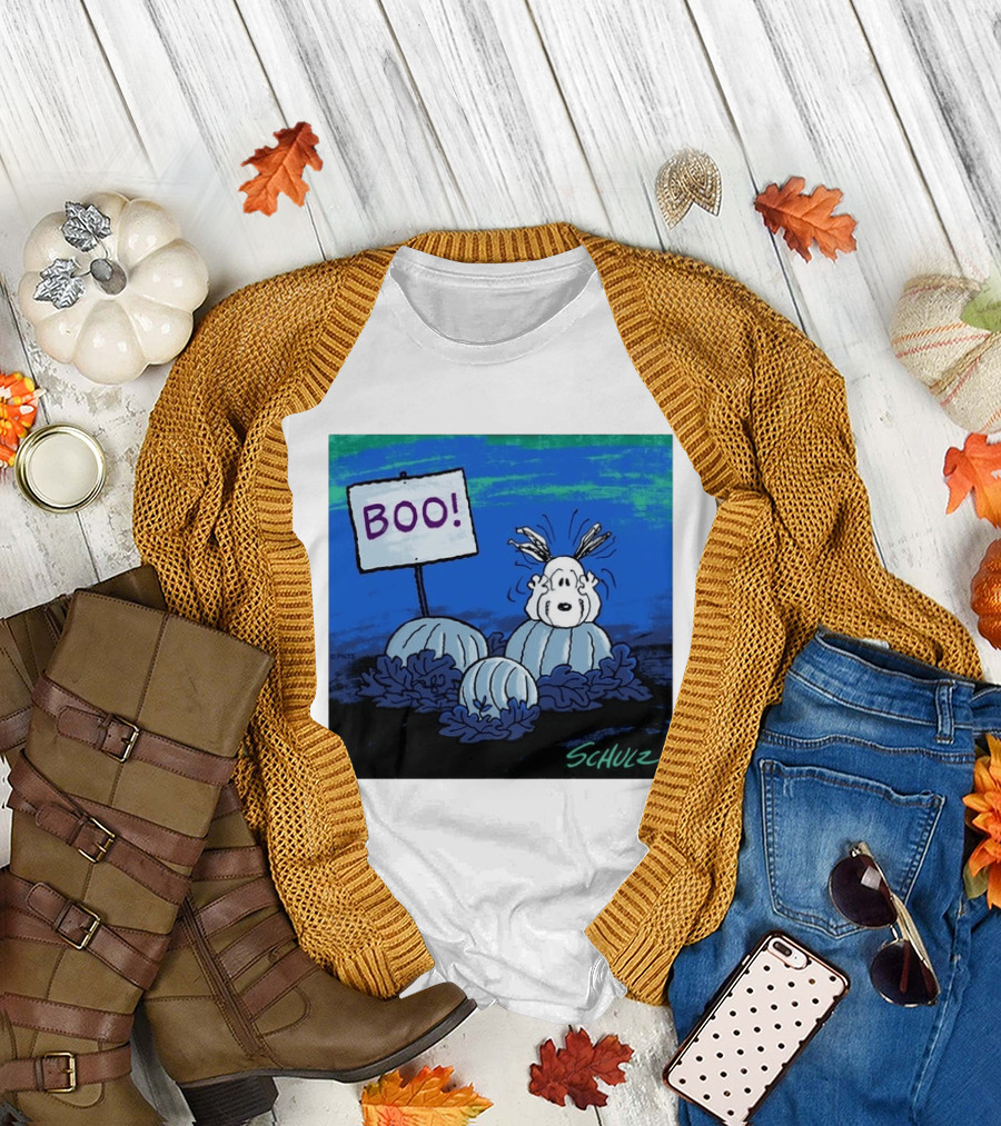 BOO Snoopy Pumpkin Patch Season Halloween Scene By Schulz T-Shirt
