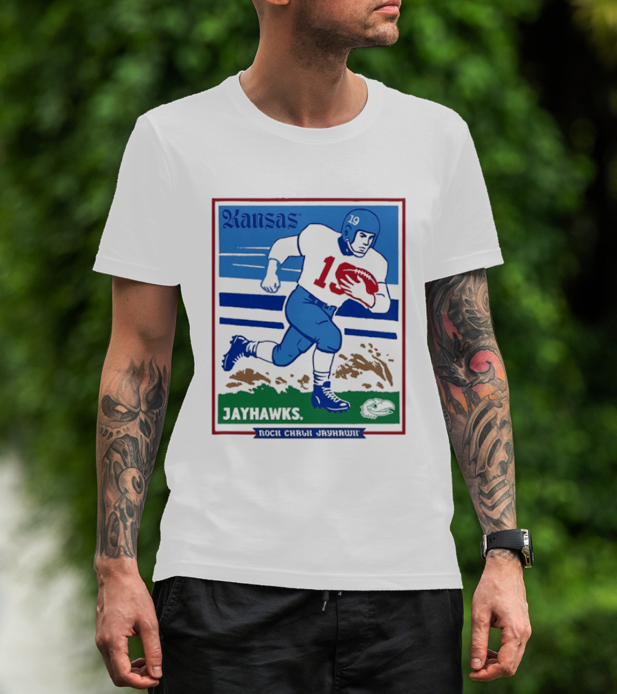 Kansas Jayhawks Rock Chalk Jayhawk Football Player 1950s T-Shirt
