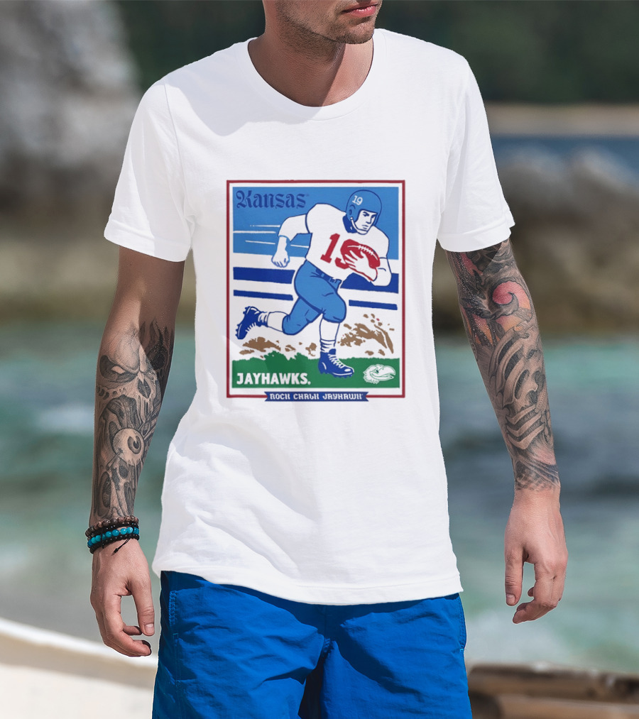 Kansas Jayhawks Rock Chalk Jayhawk Football Player 1950s T-Shirt