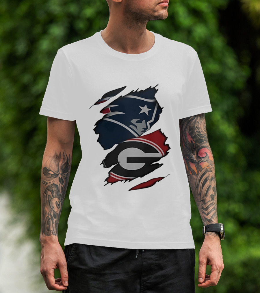 New England Patriots Georgia Bulldogs Torn Fabric T-Shirt