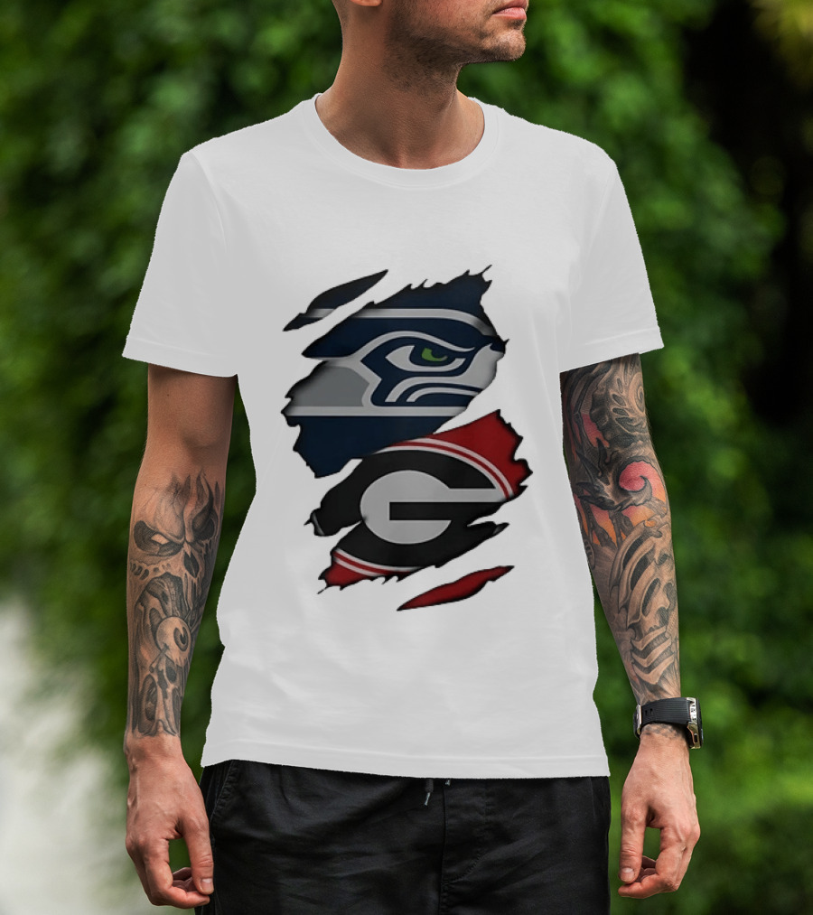 Seattle Seahawks Georgia Bulldogs Ripped T-Shirt