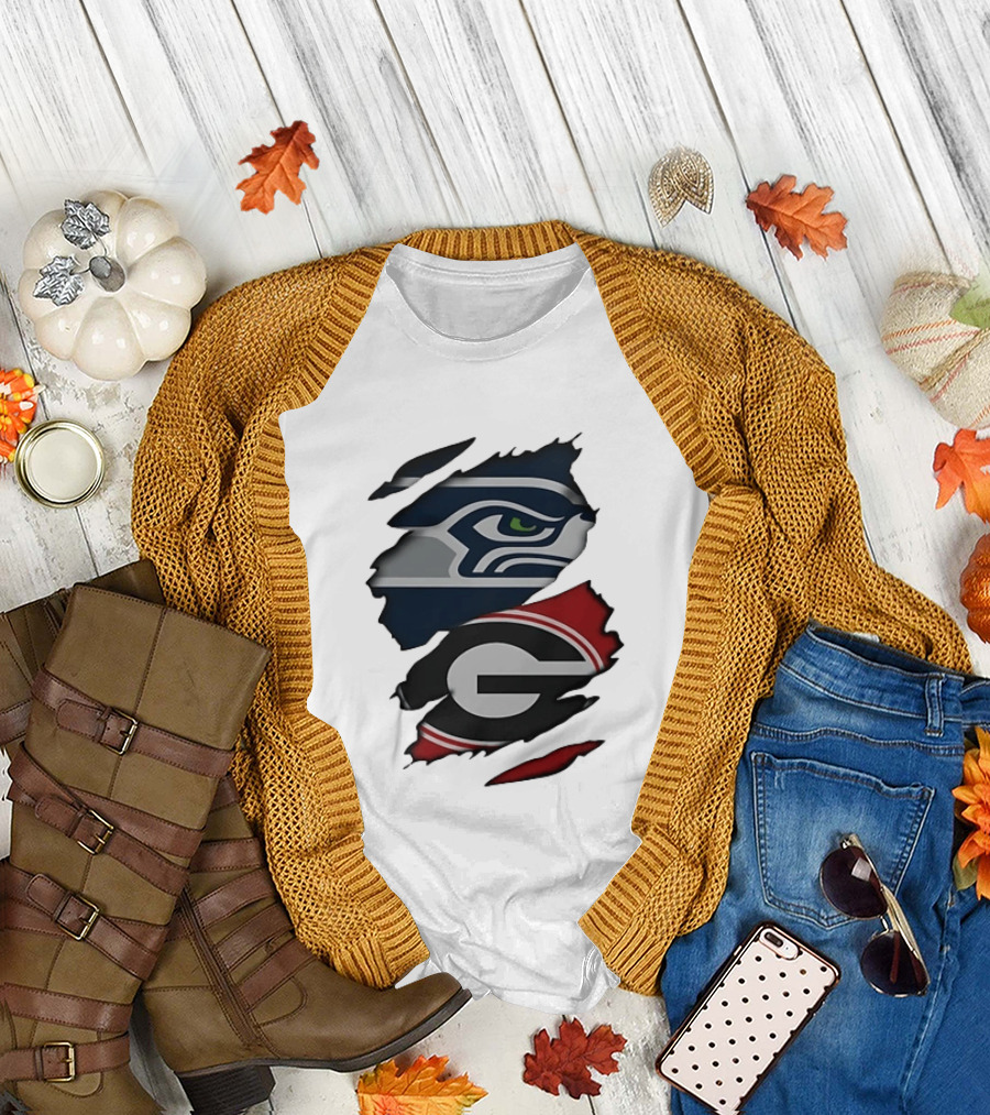 Seattle Seahawks Georgia Bulldogs Ripped T-Shirt