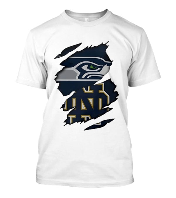 Seattle Seahawks Notre Dame Fighting Irish Ripped Effect NCAA Logos T-Shirt