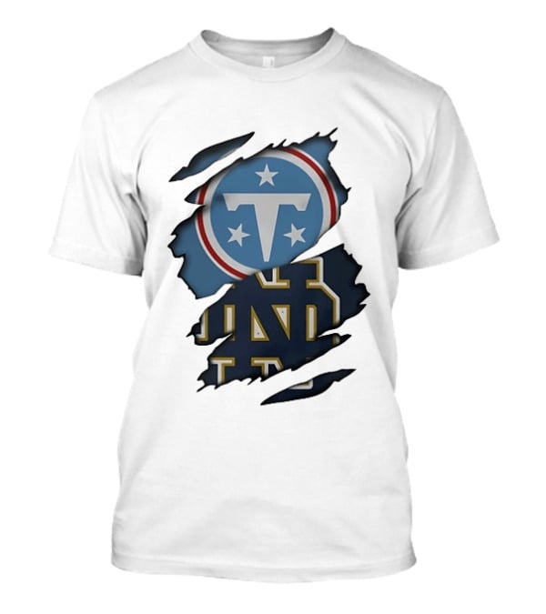 Tennessee Titans Notre Dame Fighting Irish Ripped NCAA Football Collaboration T-Shirt