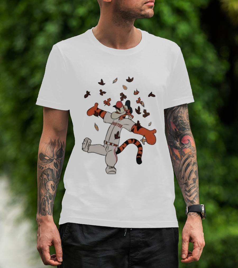 Tigger Boston Baseball Disney Winnie The Pooh Autumn Leaves T-Shirt