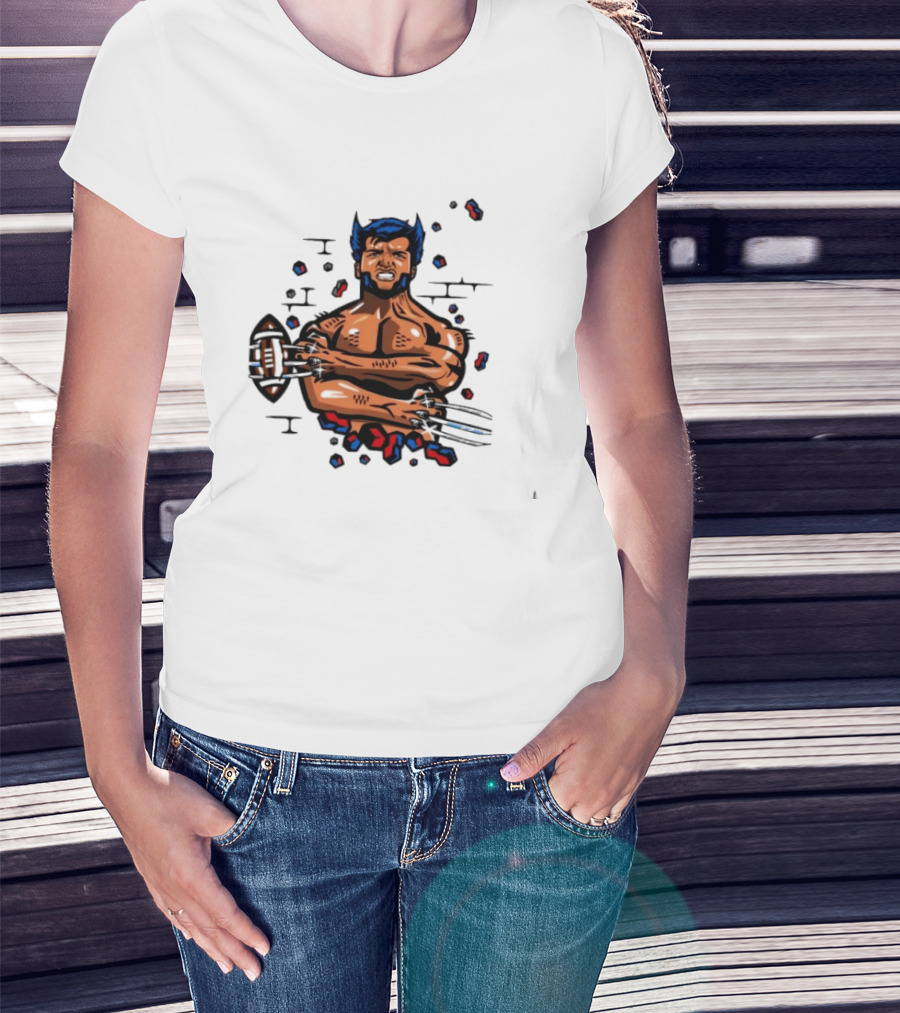 Wolverine Football Player With Adamantium Claws Holding Football T-Shirt