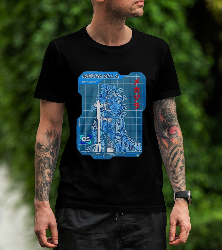 Mechazilla SpaceX Blueprint Starship Rocket Japanese Kanji Eis T-Shirt