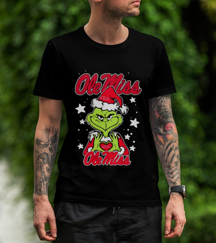 Ole Miss Grinch Christmas Heart College Football Holiday T-Shirt