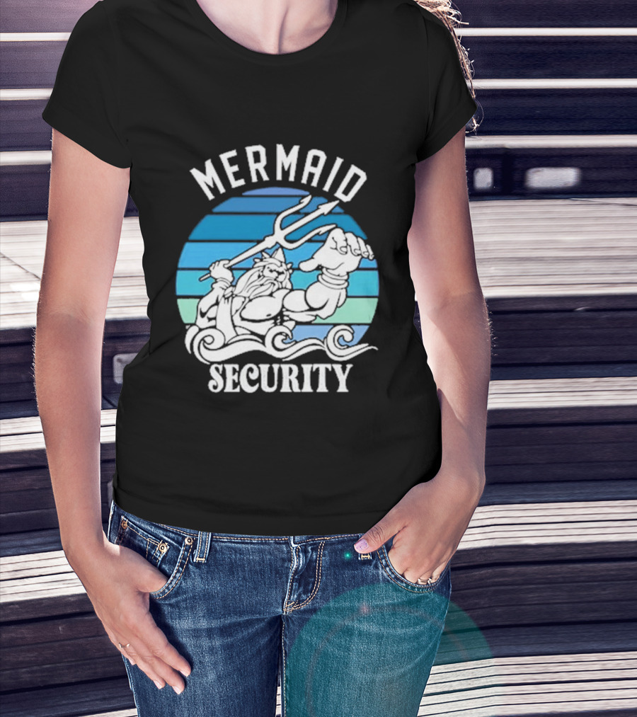 Mermaid Security Father's Day Trident Ocean Scene T-Shirt