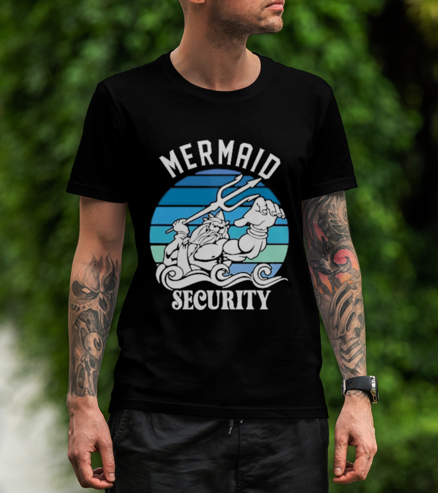 Mermaid Security Father's Day Trident Ocean Scene T-Shirt