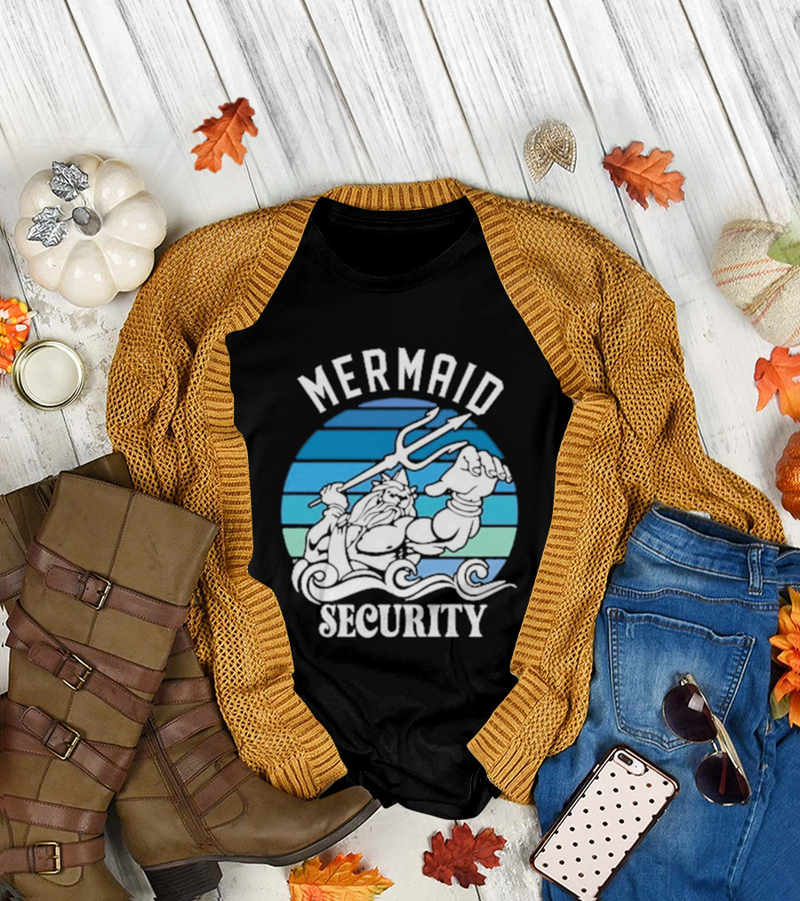 Mermaid Security Father's Day Trident Ocean Scene T-Shirt