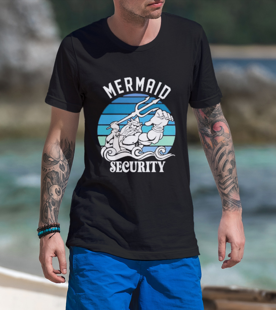 Mermaid Security Father's Day Trident Ocean Scene T-Shirt
