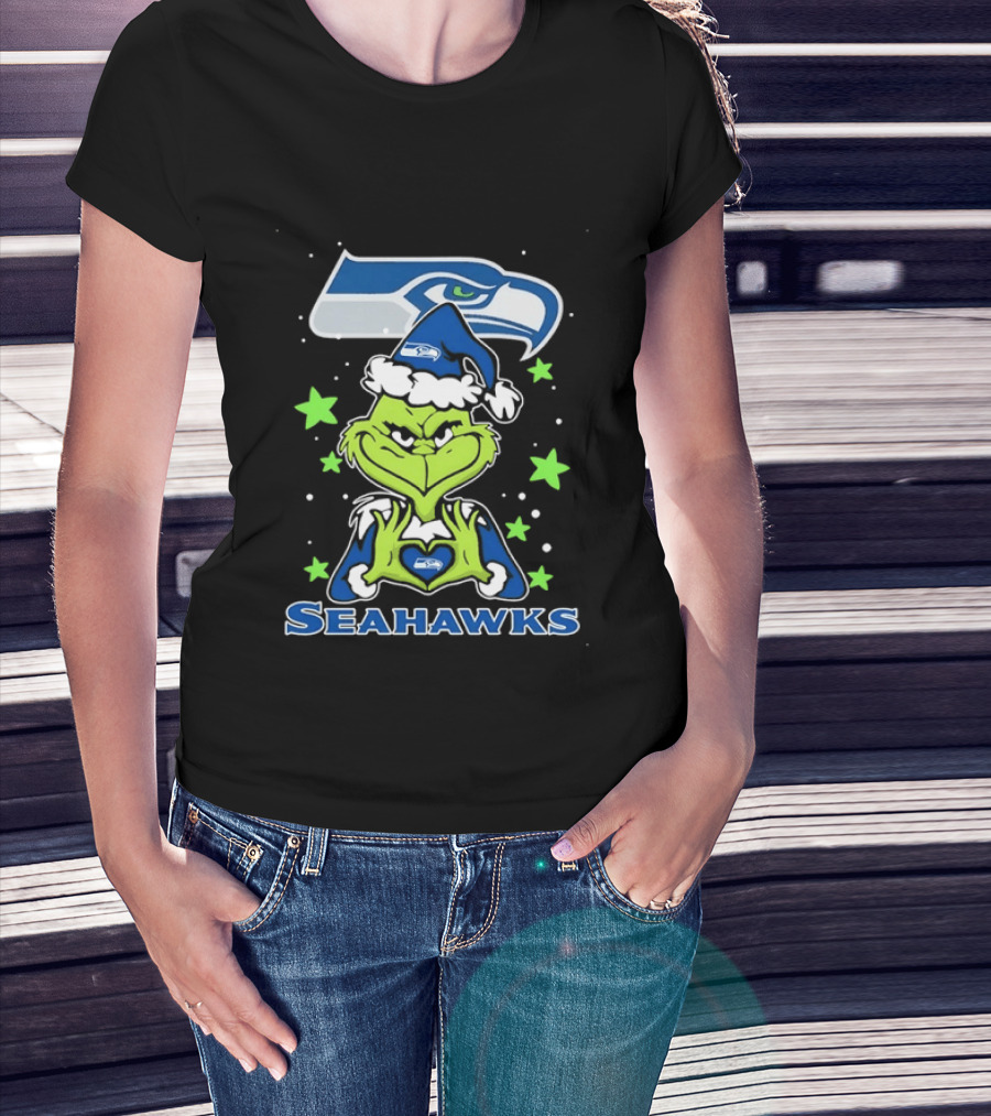 The Grinch Loves Seattle Seahawks Christmas Fan Holiday T-Shirt