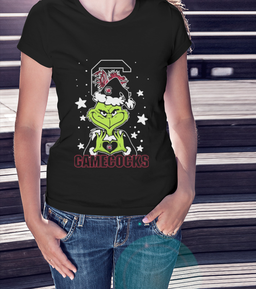 Grinch Santa Hat South Carolina Gamecocks Christmas T-Shirt