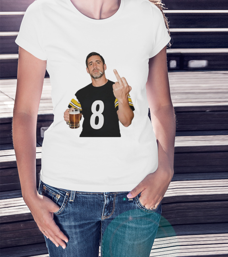 Aaron Rodgers Pittsburgh Steelers Number 8 Middle Finger And Beer Gesture T-Shirt