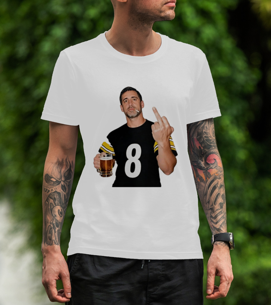 Aaron Rodgers Pittsburgh Steelers Number 8 Middle Finger And Beer Gesture T-Shirt