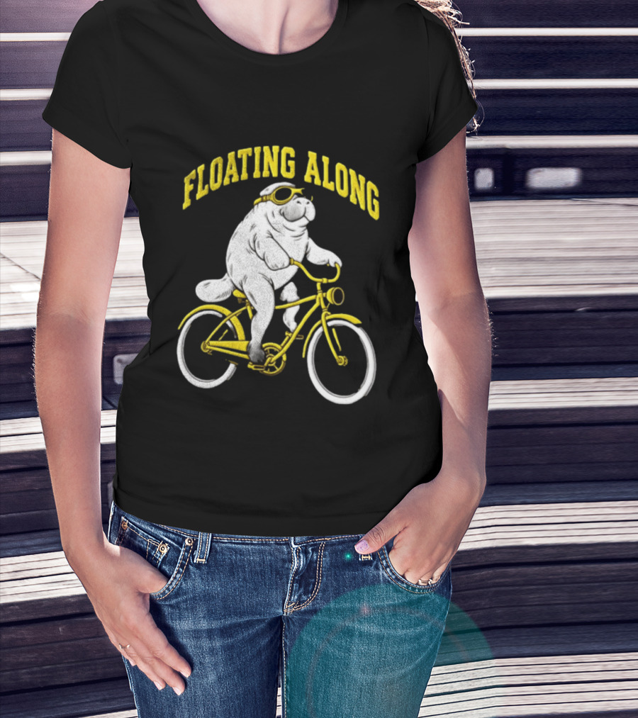 Floating Along Manatee Goggles Bicycle Rider T-Shirt